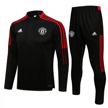 Manchester United Kind Trainings Sweatshirt Pak Kwart-Zip 2022-23 Zwart Rode
